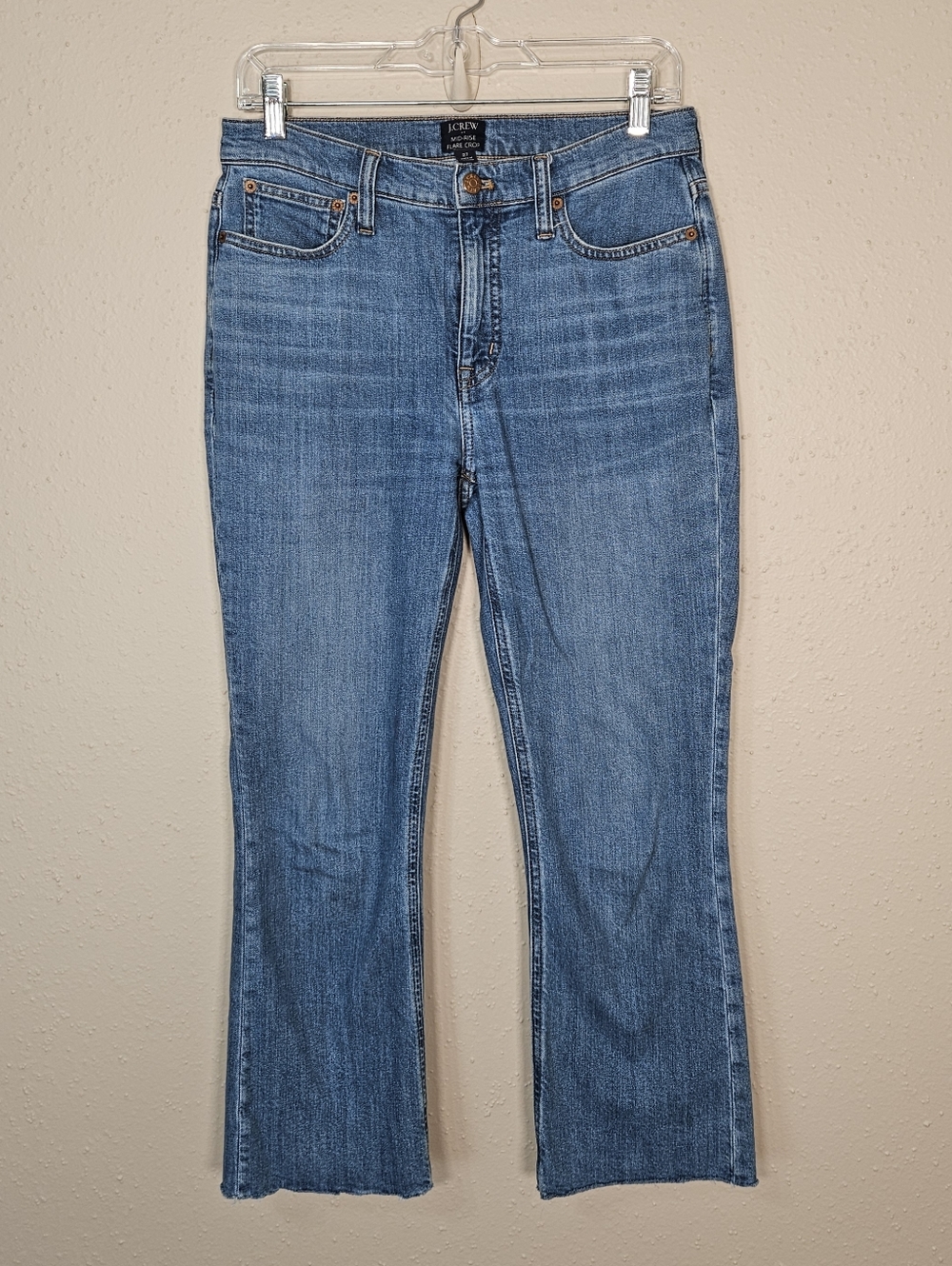 J. Crew Flare Crop Jeans Mid Rise Raw Hem Cropped Ankle Length Stretch Denim 27 - Picture 2 of 9